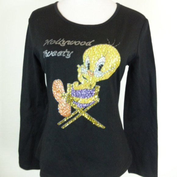 DOLCE & GABBANA Italy black gold sequin top Hollywood Tweety bird looney tunes M - Picture 1 of 5